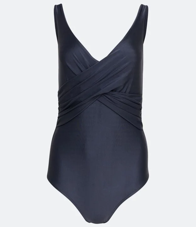 Maiô Clássico Em Poliamida Com Detalhe Transpassado Preto